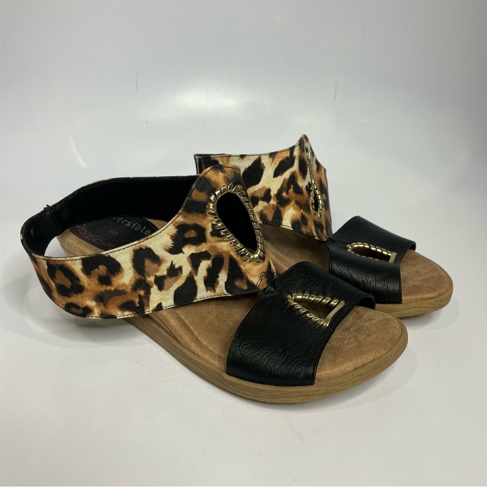 Modzori reversible shoes sandals leopard print and all black womens size 9